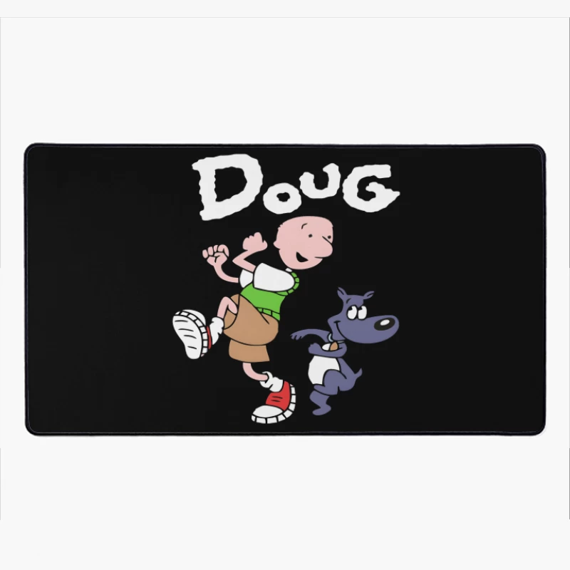 Cartoon Character Running with Dog Desk Mat