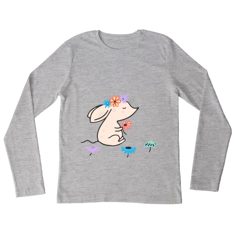 Souris mignonne avec des fleurs Femme Manches Longues T-Shirt