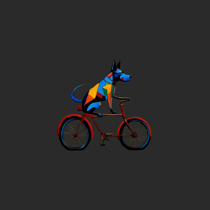 Geometric Colorful Dog Riding Red Bicycle Art Baseball Cap