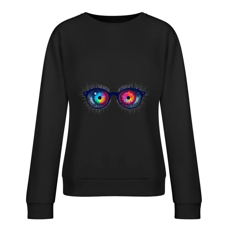 Psychedelic Rainbow Eyes Behind Glasses Female Pullover Sweatshirt