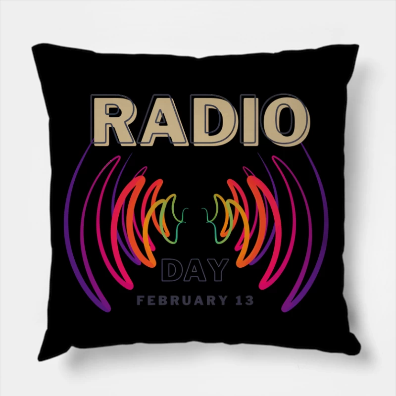 Radio Day – Vibrant Soundwave Celebration Throw Pillow