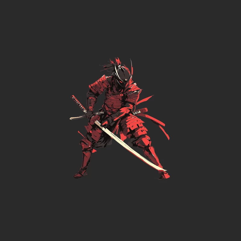 Red and Black Samurai Warrior with Katana Baseball Cap