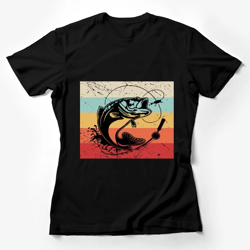 Retro-Angelkunst mit Fisch und Rute Damen T-Shirt