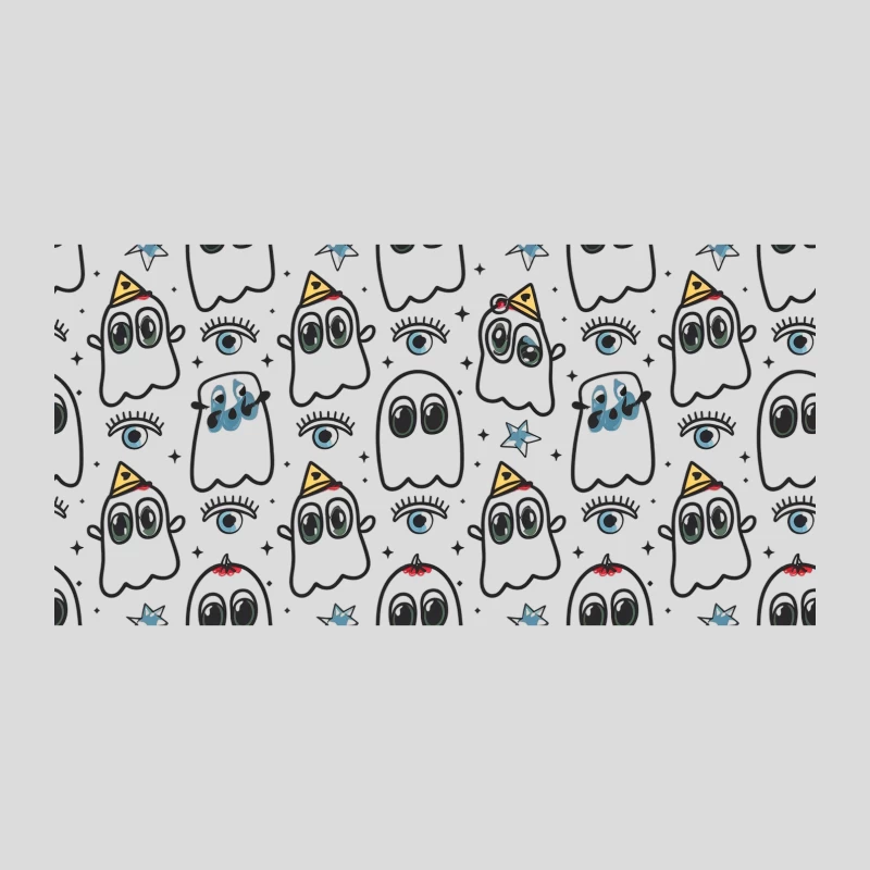 Cute Cartoon Ghost Pattern with Eyes and Party Hats Baseball Cap