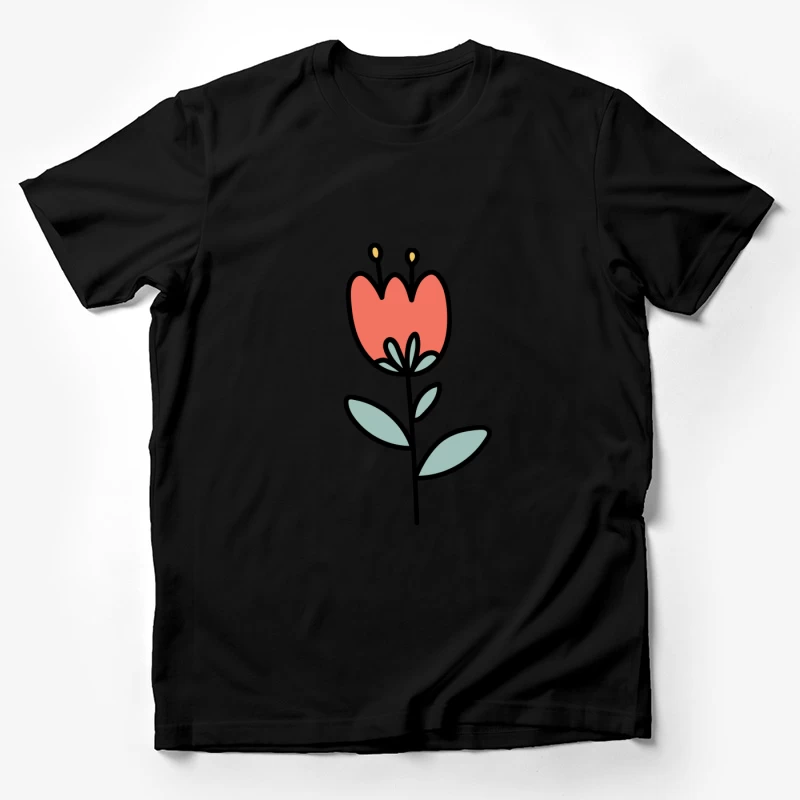 Fleur dessinée avec feuilles vertes Homme T-Shirt