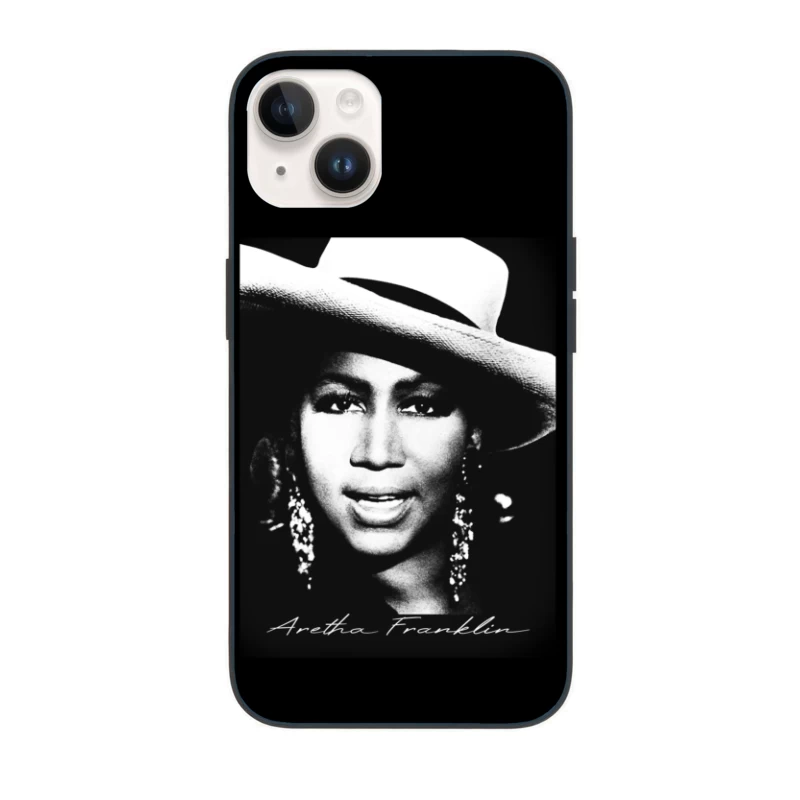 Classic Black and White Portrait with White Hat and Statement Jewelry iPhone Case