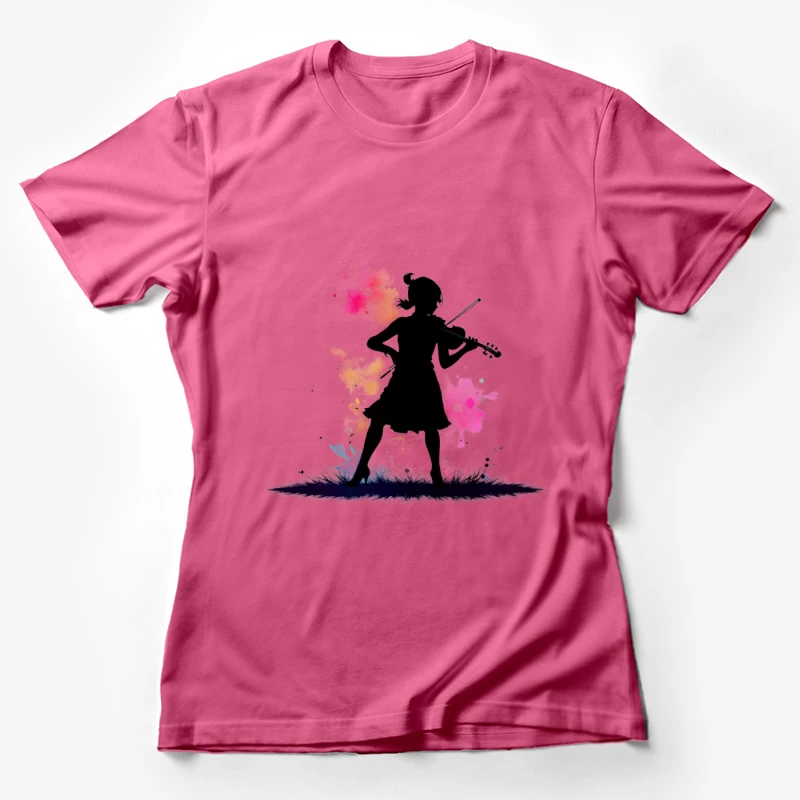 Colorful Silhouette of a Girl Playing Violin Female T-Shirt