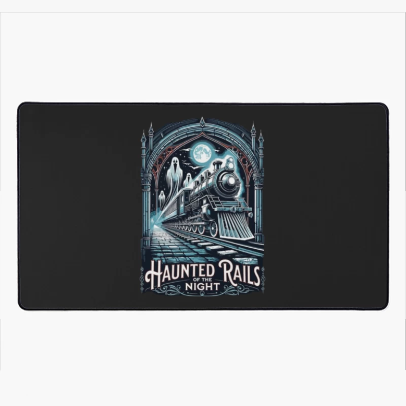 Gothic Haunted Steam Train Under Moonlit Archway Desk Mat