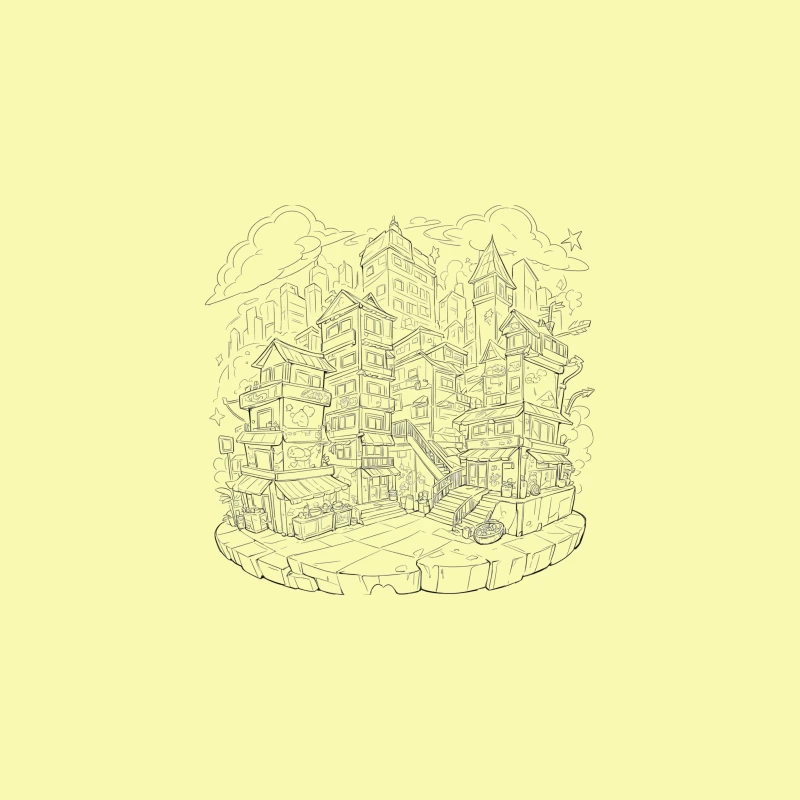 Fantasy Cityscape Illustration Desk Mat