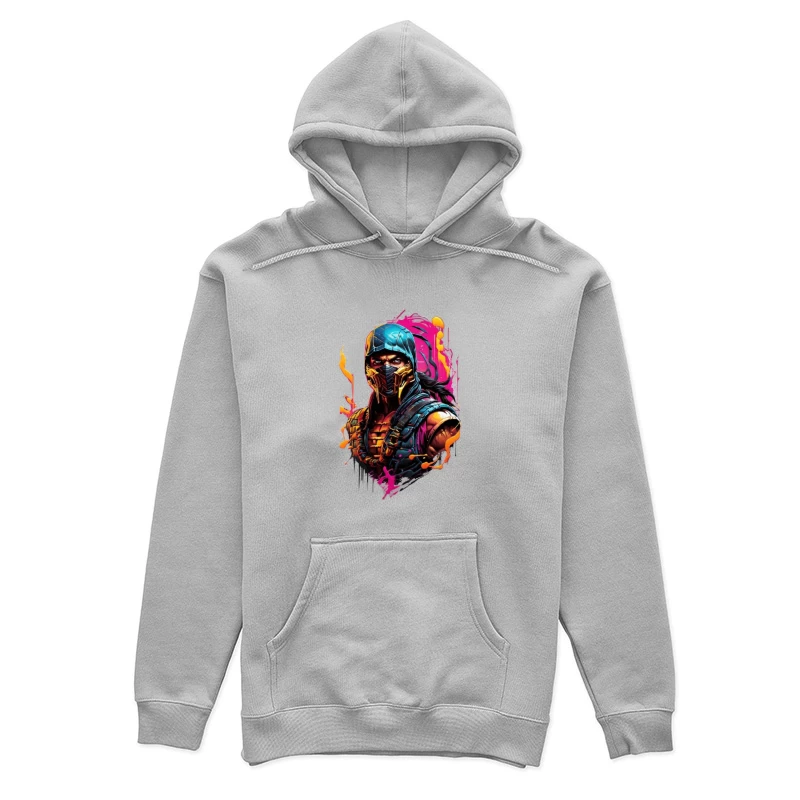 Vibrant Digital Art of a Masked Character Female Pullover Hoodie