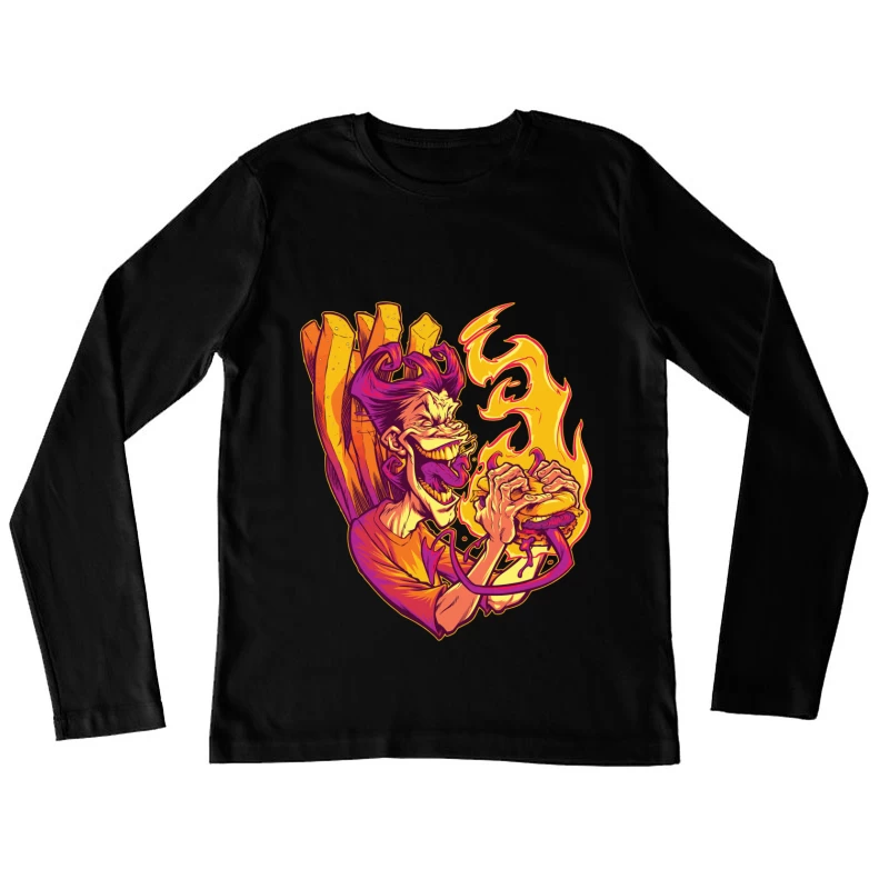 Flaming Burger Delight Female Long Sleeve T-Shirt