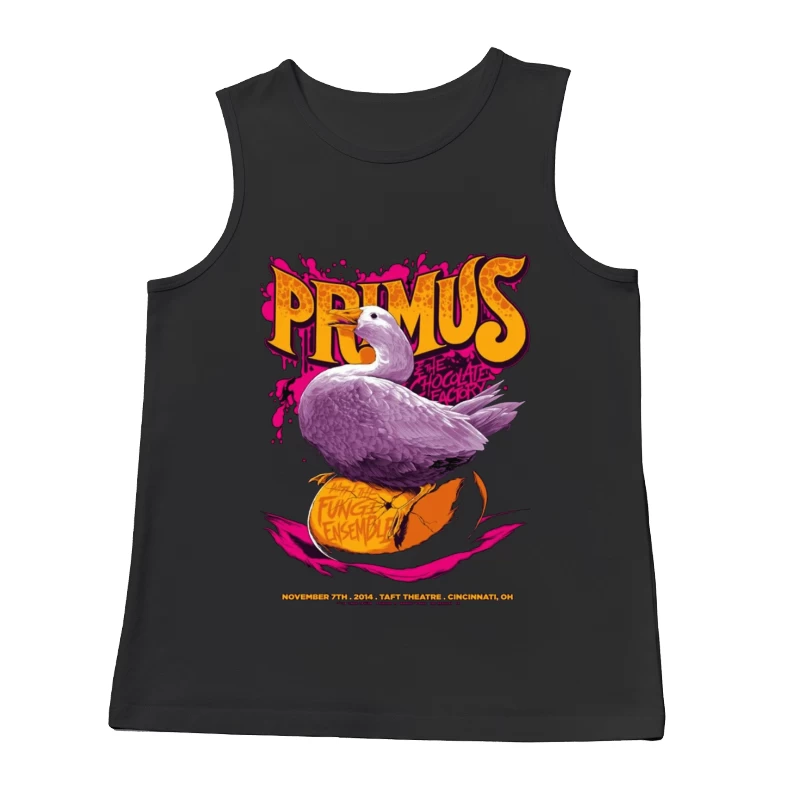 Primus Rock Band Concert Poster with Purple Duck Design Male Tank Top