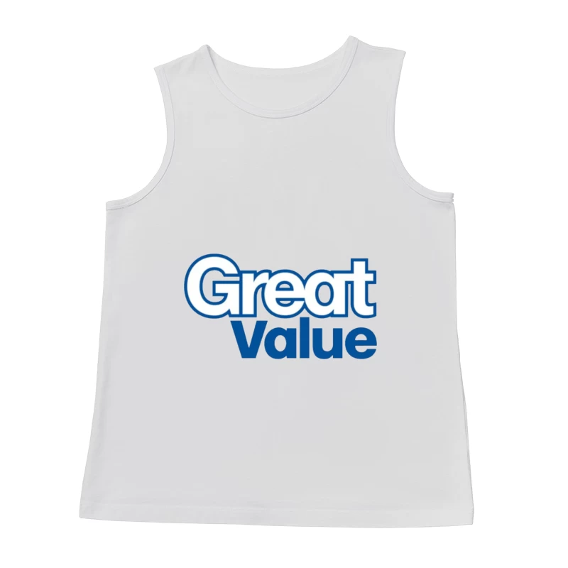 Great Value Walmart Store Brand Logo in Blue Text Male Tank Top