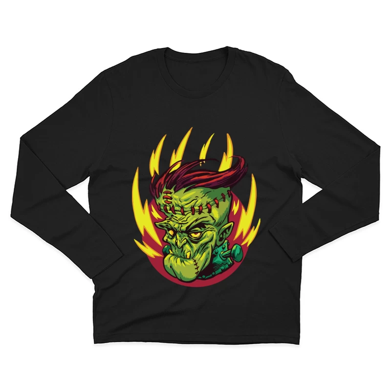 Colorful Cartoon Frankenstein Monster Illustration Male Long Sleeve T-Shirt