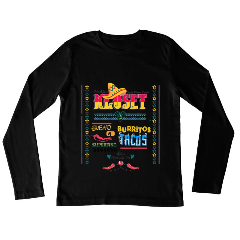 Mexikanisches Design mit Sombrero und Chilis Damen Langarm T-Shirt