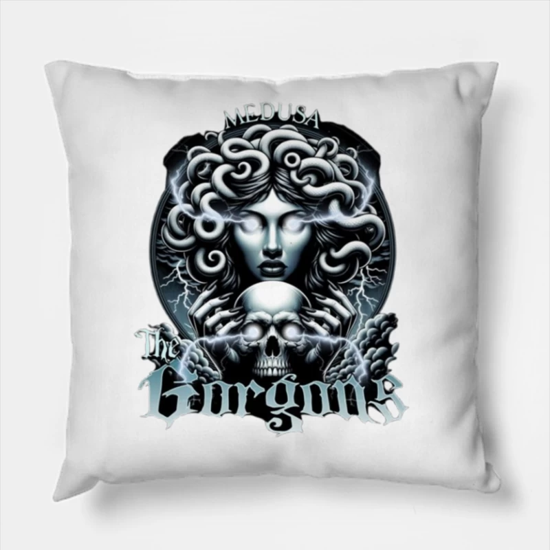 Dark Gothic Medusa with Skull and Lightning Throw Pillow