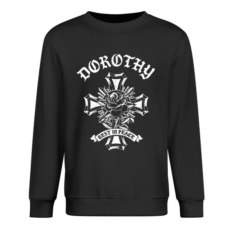 Gothic Memorial Cross with Rose and "Rest in Peace" Inscription Male Pullover Sweatshirt