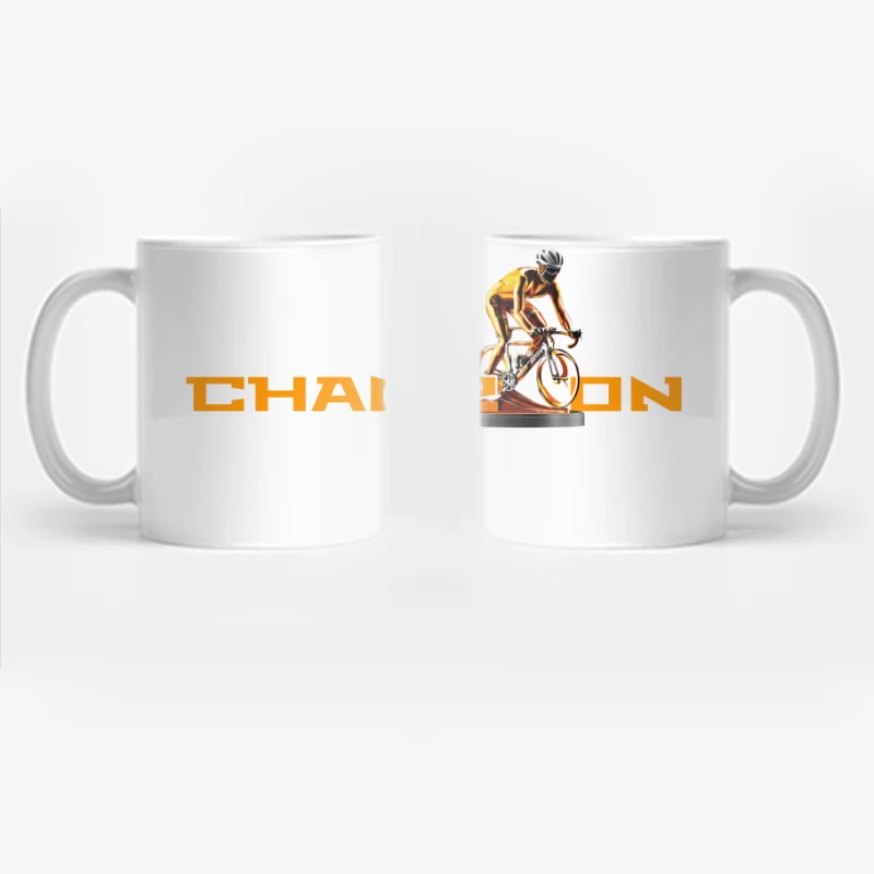 Champion Cycling Sports Logo with Trophy Cyclist Coffee Mug