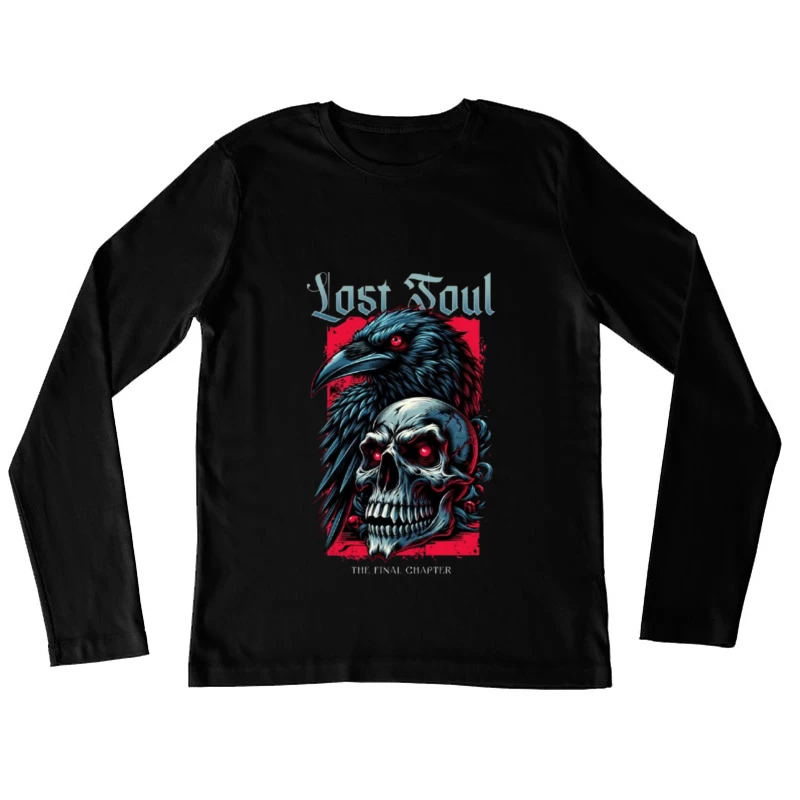 Lost Soul: Gothic Raven and Skull Dark Fantasy Illustration Female Long Sleeve T-Shirt