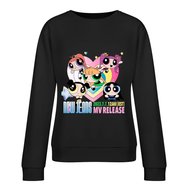 New Jeans Musikvideo Veröffentlichung mit Powerpuff Girls Design Damen Pullover Sweatshirt