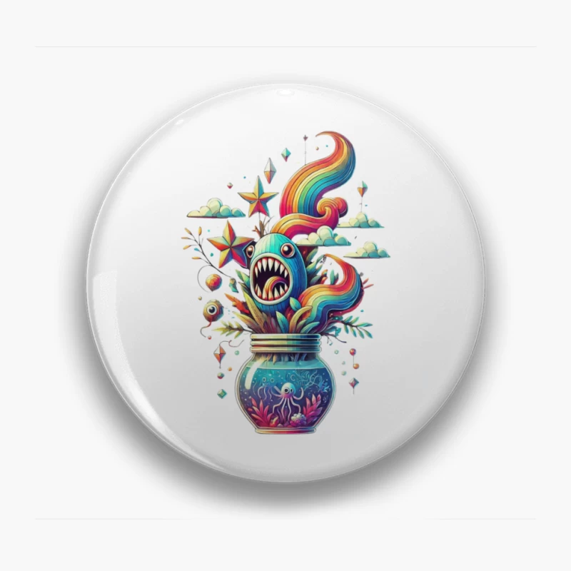 Whimsical Rainbow Sea Monster in a Magical Glass Jar Pin