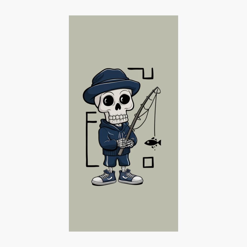 Cute Cartoon Skull Character in Blue Fishing Outfit iPhone Case