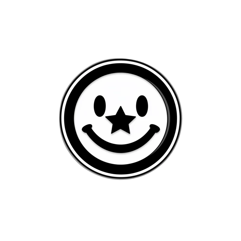 Star-Nosed Smiley Face Icon in Black and White Circle Tapestry