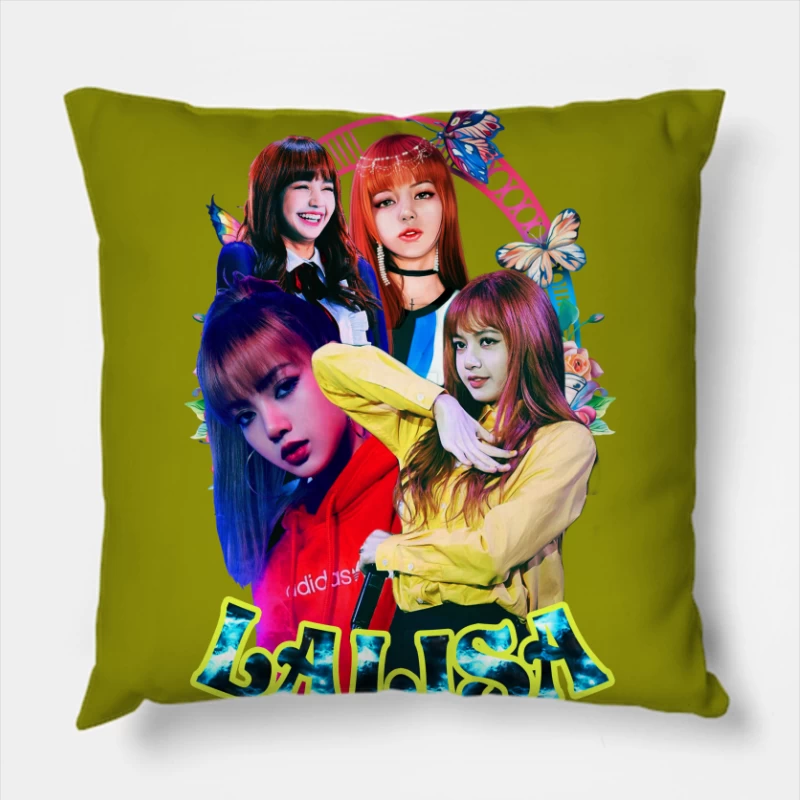 Collage of a K-Pop Female Artist Throw Pillow
