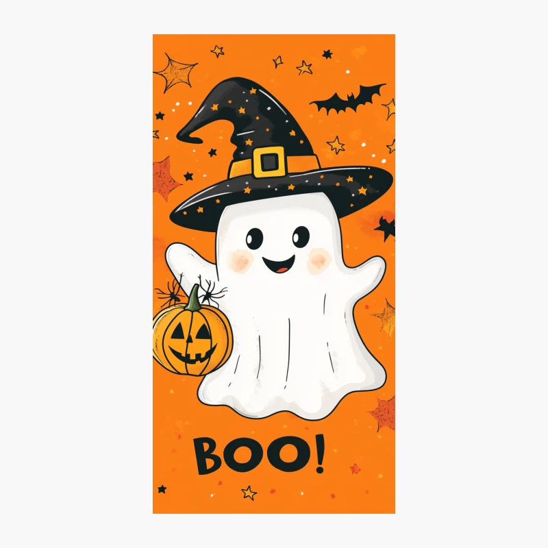 Cute Cartoon Halloween Ghost with Witch Hat and Pumpkin iPhone Case