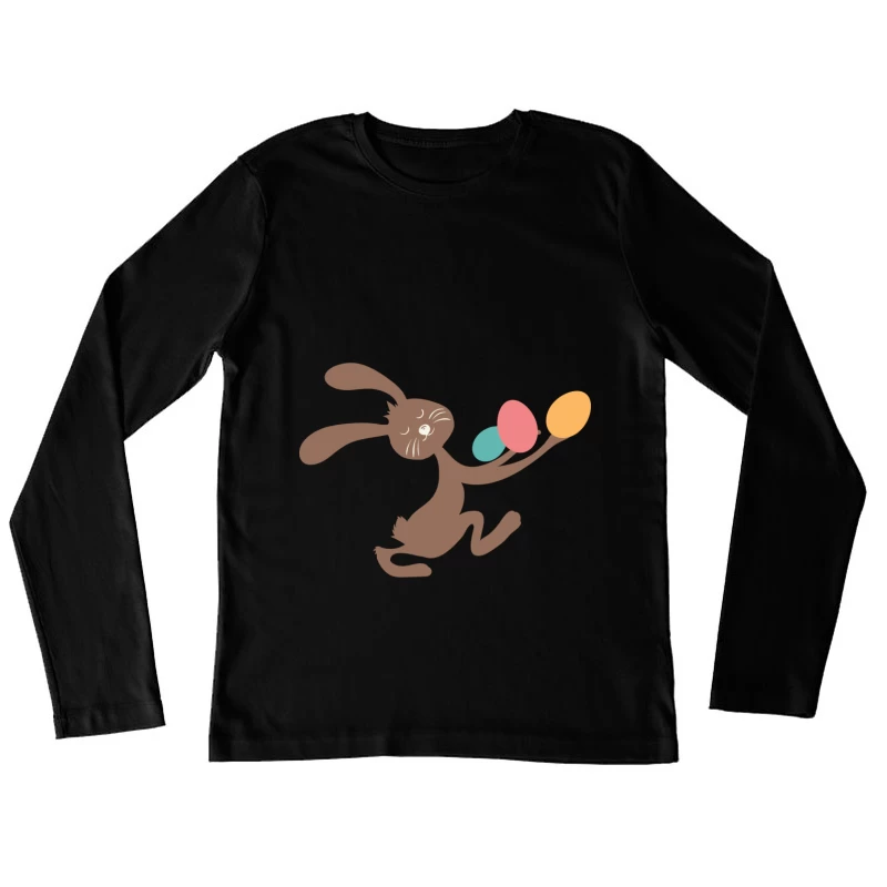 Lapin jouant avec des œufs colorés Femme Manches Longues T-Shirt