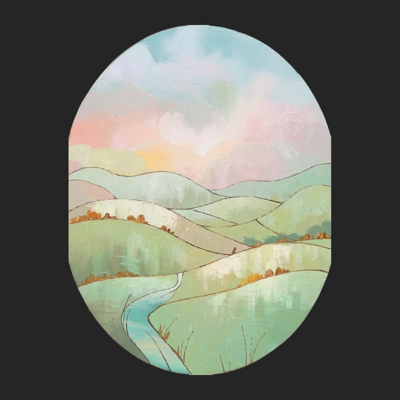 Pastel Watercolor Landscape with Rolling Hills and River Male Pullover Sweatshirt