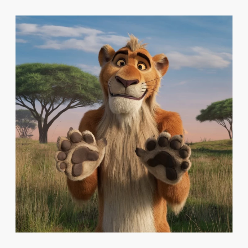 Animated Lion Character in African Savanna Scene Pin