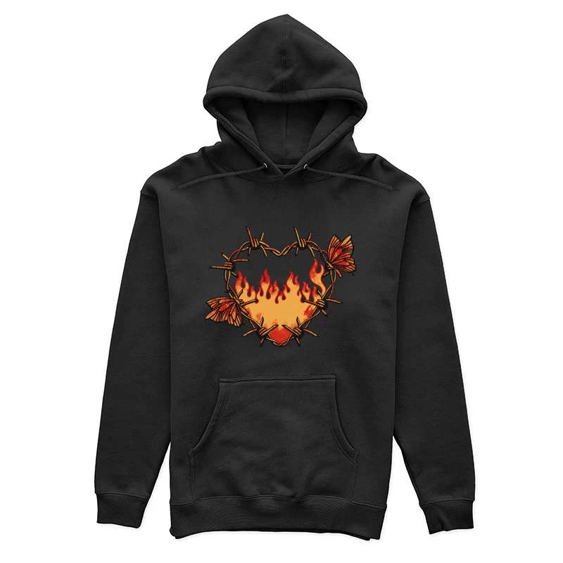 Herz aus Stacheldraht mit Flammen und Schmetterlingen Damen Pullover Hoodie