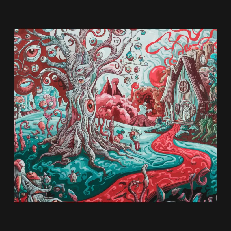 Surreal Psychedelic Landscape with Eye Tree Mouse Pad