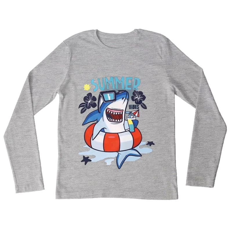 Sommerhai mit Sonnenbrille und Getränk Damen Langarm T-Shirt
