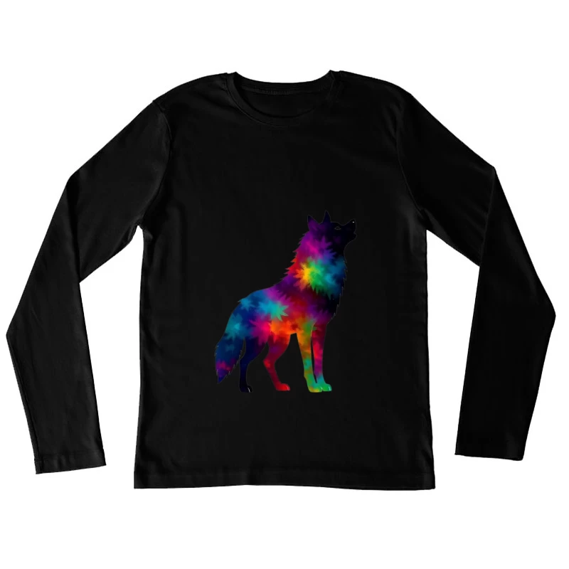 Colorful Howling Wolf Silhouette Female Long Sleeve T-Shirt