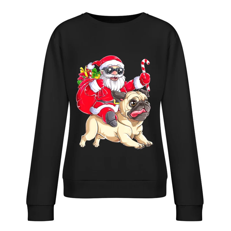 Père Noël branché sur un carlin Femme Sweat-shirt à enfiler