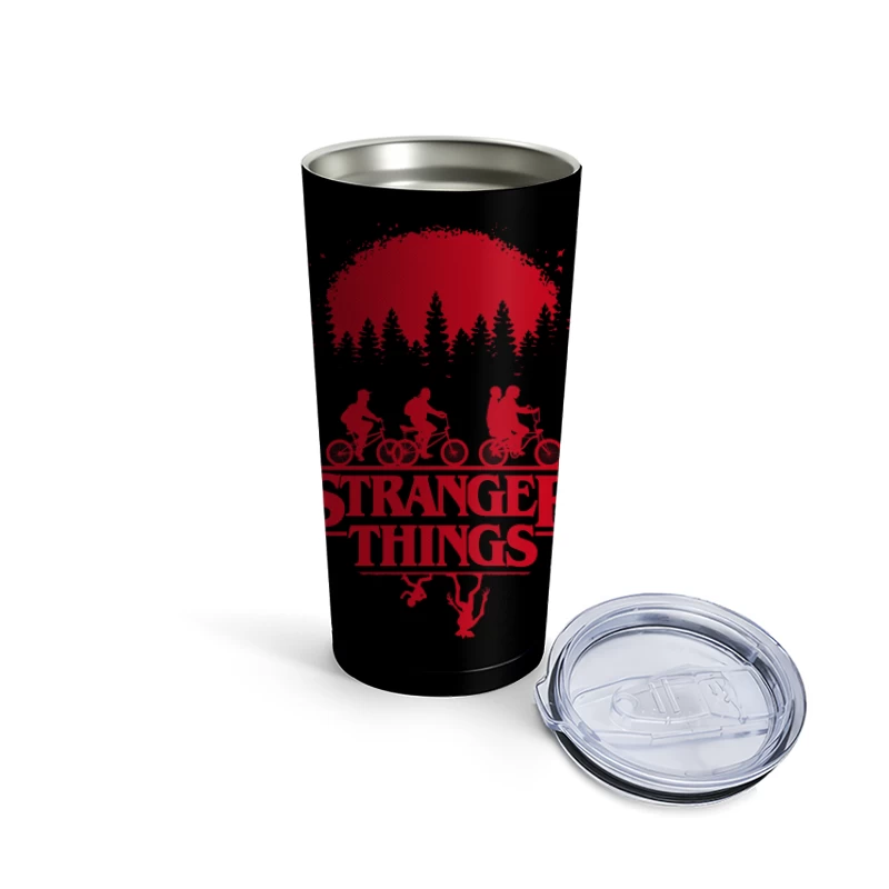 Stranger Things Red Silhouette Poster with Kids on Bikes Travel Mug