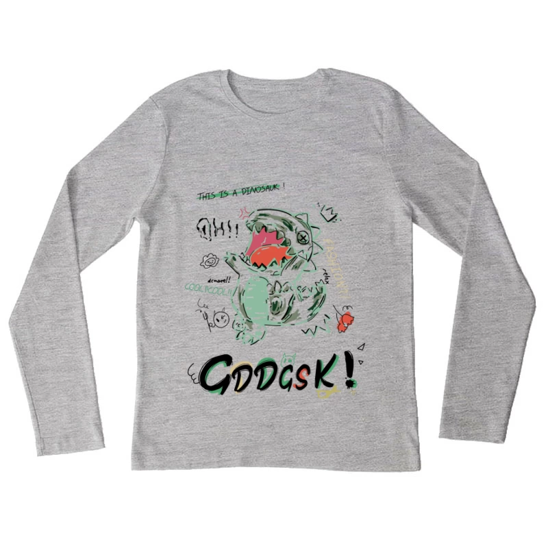 Modischer Dinosaurier mit Krone und Text Damen Langarm T-Shirt