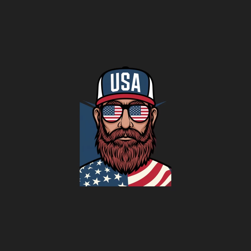 Patriotic American Bearded Man Illustration with USA Flag Elements Bucket Hat