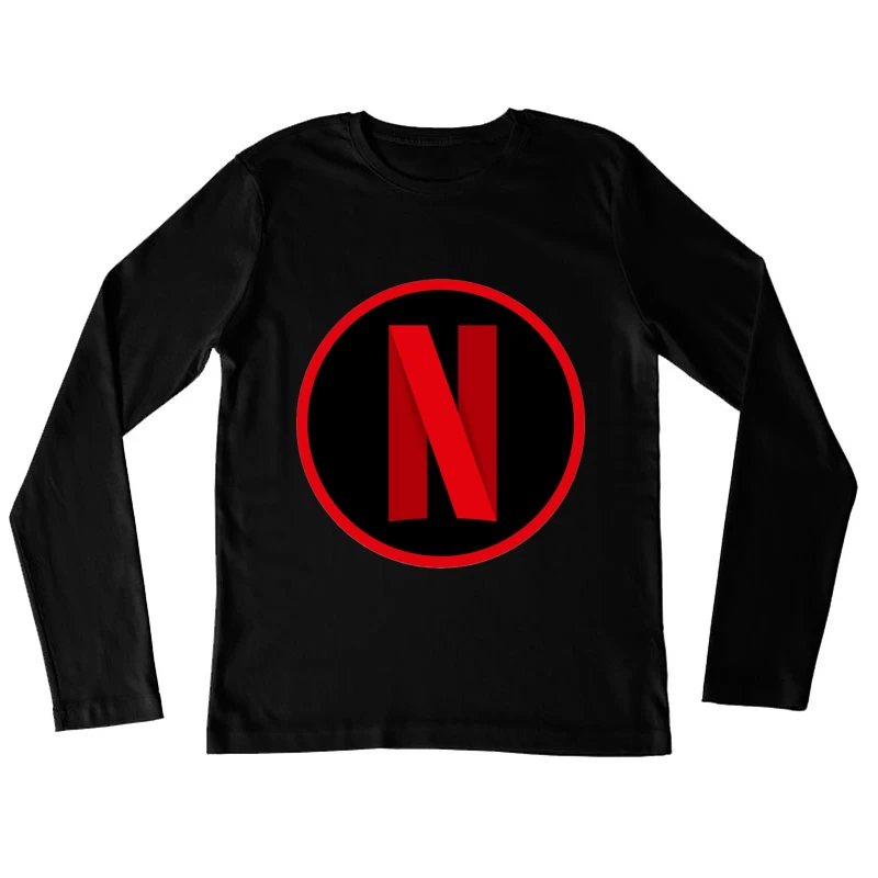 Netflix Streaming Service Logo in Red and Black Circle Female Long Sleeve T-Shirt