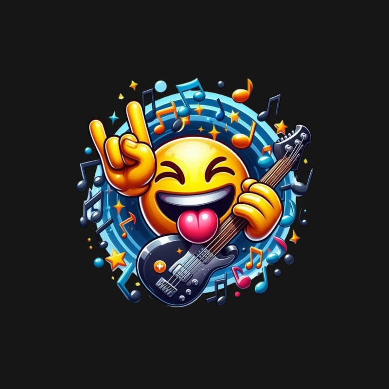 Rocking Smiley Emoji with Guitar and Music Notes Male Long Sleeve T-Shirt