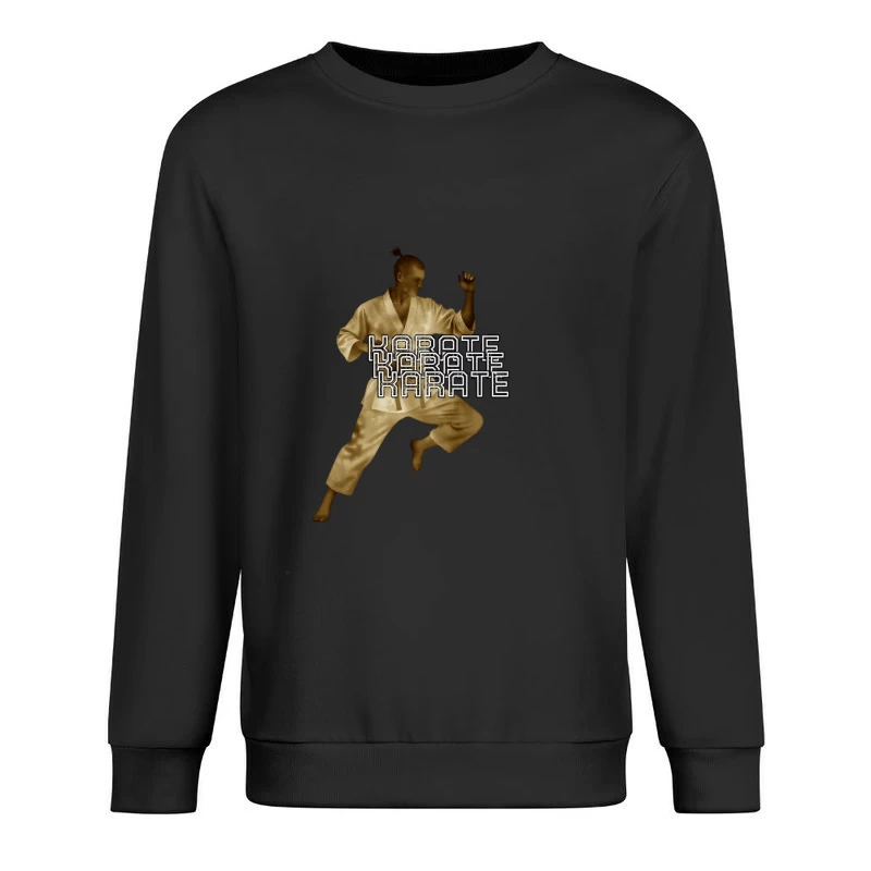 Karate Fighter in Dynamic Combat Stance with Stylized Text Male Pullover Sweatshirt