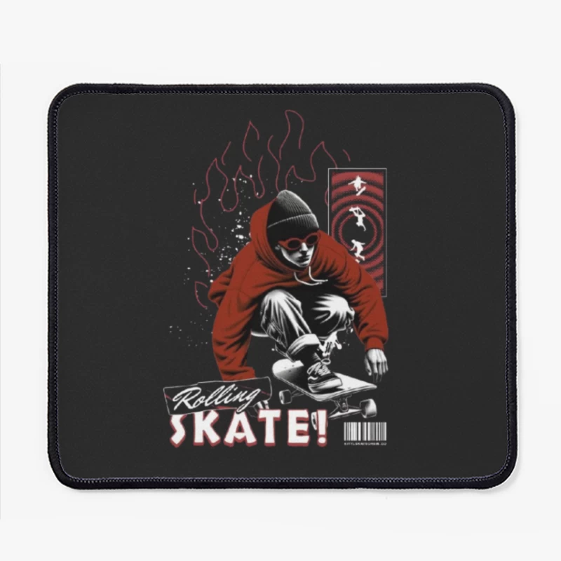 Urban Skateboarder in Red Hoodie - Street Art Style Mouse Pad