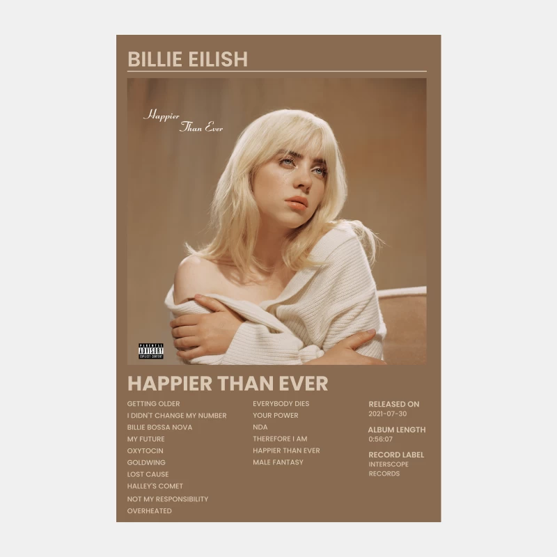 Billie Eilish's "Happier Than Ever" Album Cover: A Sepia-Toned Portrait of Pop Music's Rising Star Male Tank Top