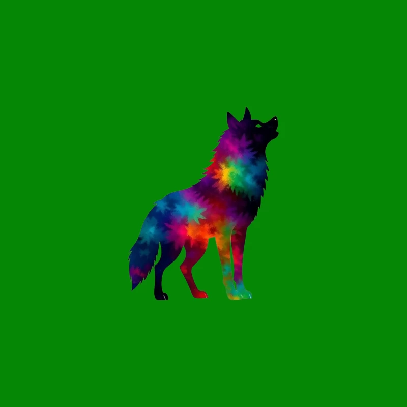 Colorful Howling Wolf Silhouette Desk Mat
