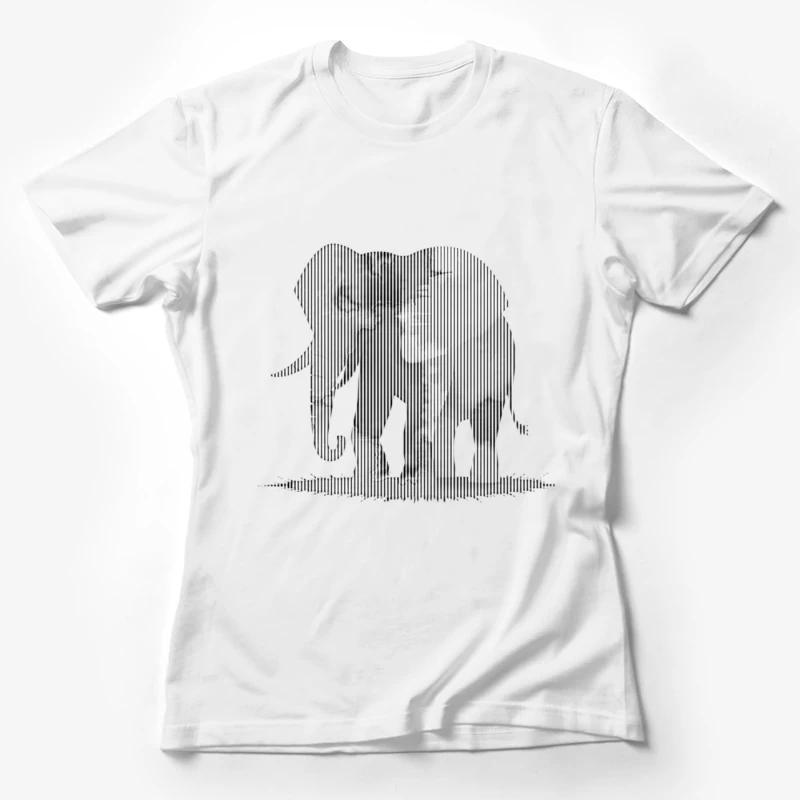 Striped Elephant Silhouette in Minimalist Line Art Female T-Shirt