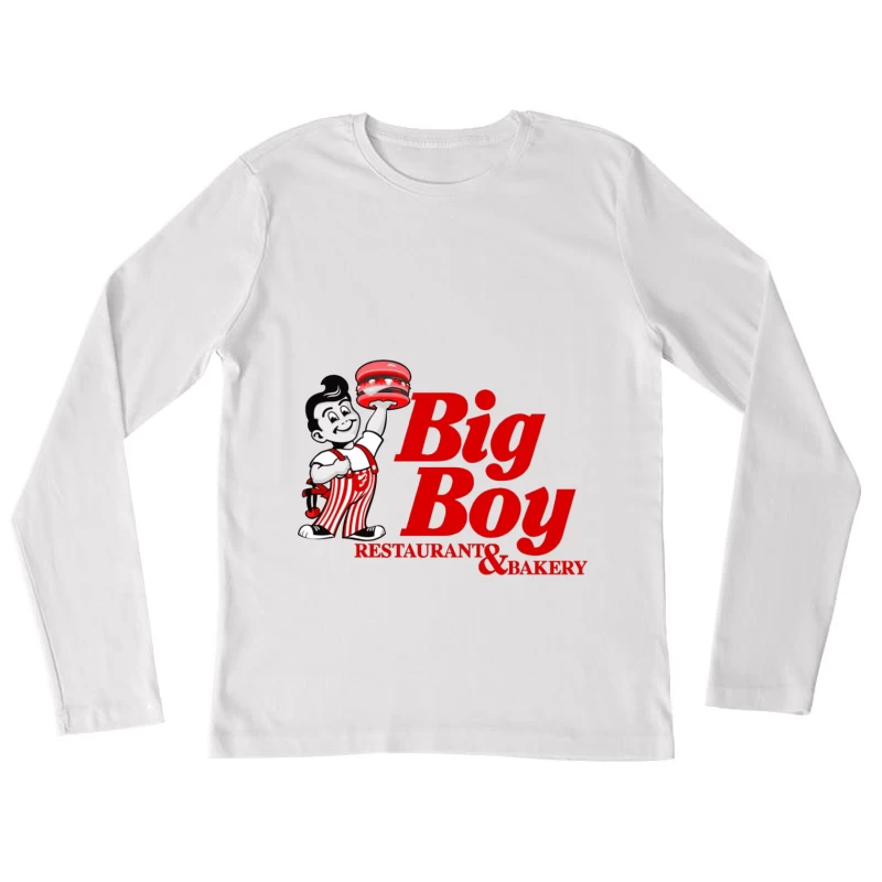 Vintage Big Boy Restaurant and Bakery Logo with Cartoon Mascot Female Long Sleeve T-Shirt