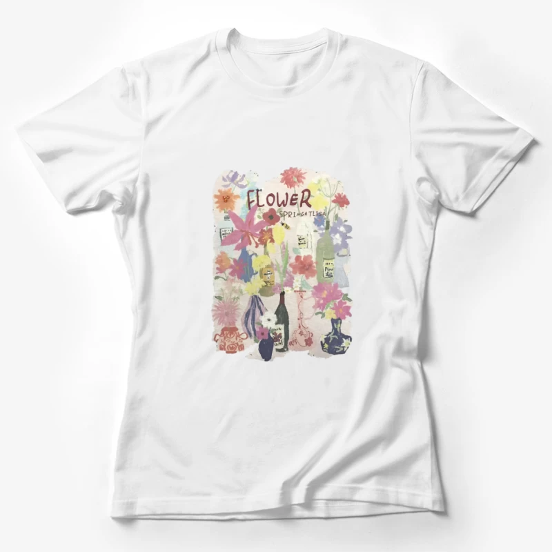 Fleurs de printemps dans des bouteilles de vin Femme T-Shirt