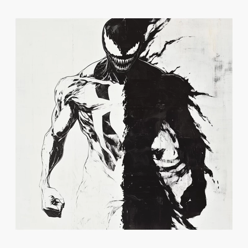 Menacing Venom: Symbiotic Marvel Villain in Stark Ink Throw Pillow